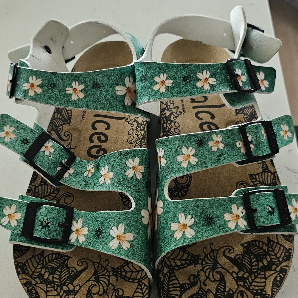 Green Floral Women's Sandals